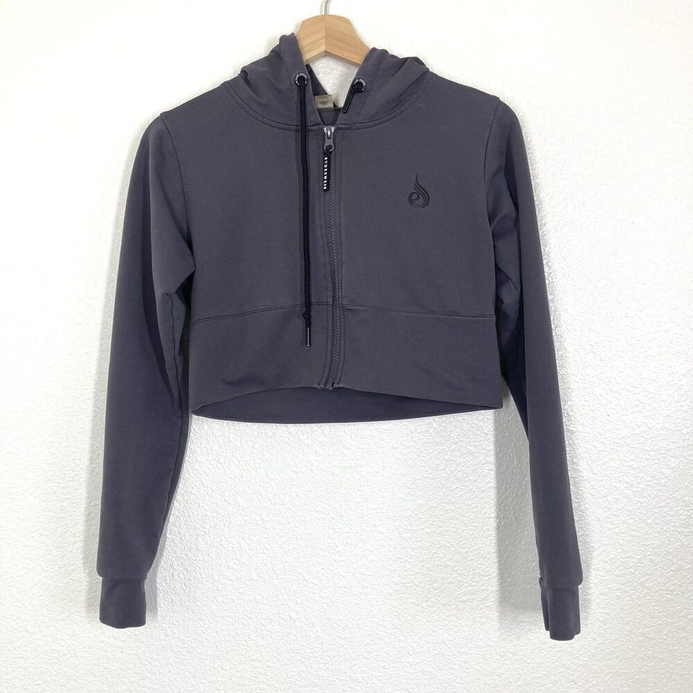 Ryderwear Hoodie Womens Medium Gray Cropped Zip Up Logo Athleisure Gym Workout